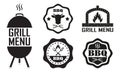 Barbecue and grill labels set. BBQ emblems and badges collection. Restaurant menu design elements. Vector illustration Royalty Free Stock Photo